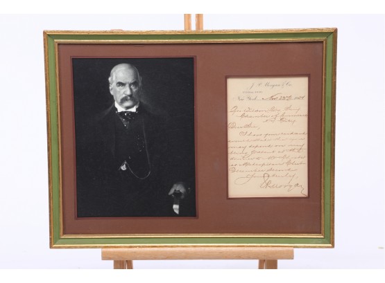 Framed Portrait Of J. P. Morgan With Signed 1907 Letter
