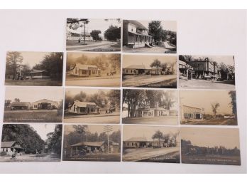 14 Early 1900's RPPCs Main Street America Postcards - Gas Stations