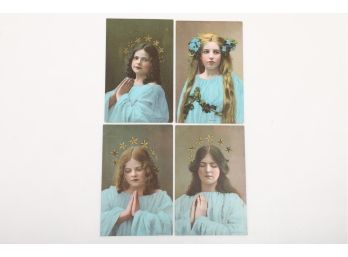 4 Early 1900's Potcards With Young Girl Angels