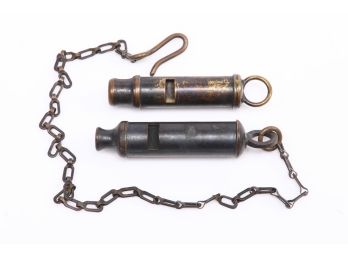 2 Early 1900's Whisles 1 Marked 'Army' With Original Chain