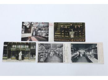 5 Early 1900's Postcards - 'Main Street' Stores From Various States