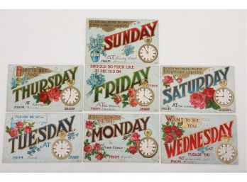 7 Early 1900's Days Of The Week 'Appointment' Postcards