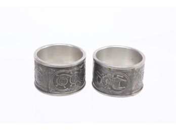 2 Vintage Pewter Napkin Rings With Owl Mark