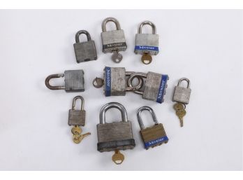 10 Assorted Master Lock Padlocks, Some With Keys