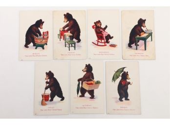 7 Early 1900's Teddy Bear Days Of The Week Postcards