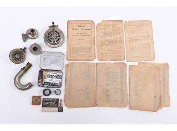 Grouping Of Early 1900's Victor Victrola Parts, Needles, & Instructions