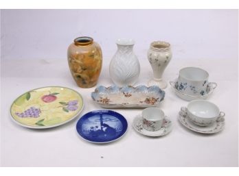 Group Of Decorative Glassware Porcelain From Limoges, Royal Copenhagen, Belleek, Keiser & More