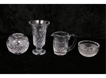 Group Of 4 Misc WATERFORD Crystal Pieces - Vases, Pitcher, Bowl