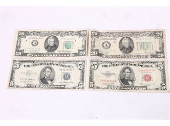 $50 Face Value Of 1930's And 1950's US Currency Including $5 Silver Certificate