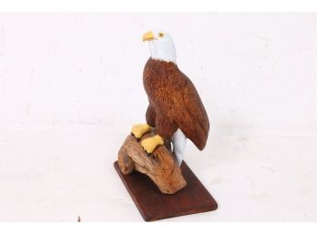 Vintage Hand Carved Wooden Eagle Resting On Drift Wood