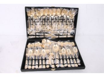 WM Rogers & Son NEW Plated Gold Tone Flatware Set For 12 People - New In Box