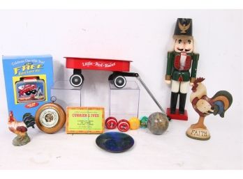 Group Of Various Decorative Collectibles Including Yo-yo, Bovano Dish, Little Red Racer & More