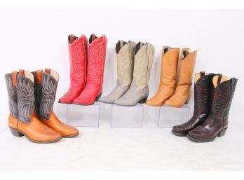 Group Of 5 Pairs Western Style Cowboy And Cowgirl Boots - See Images For Sizes And Condition