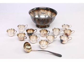 Vintage GORHAM Silverplate Punch Bowl With Cups And Ladle