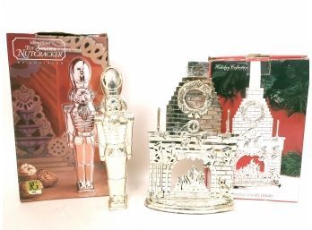 Godinger Christmas Silver Plate Nutcracker And Fireplace Candle Holder