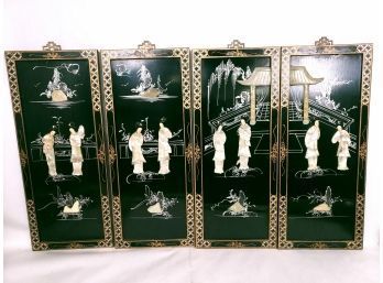 Set Of 4 Lacquer Mother Of Pearl Chinese Wall Panels
