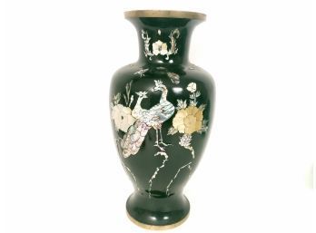 Large Japanese Cloisone Vase  With Mother Of Pearl Peacocks