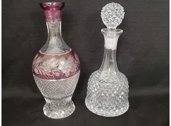 Pressed Glass Decanter And Cut To Clear Bottle Vase