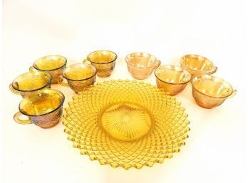 Carnival Glass Cups And Amber Plate