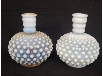 2 Small Opalescent Hobnail Vases