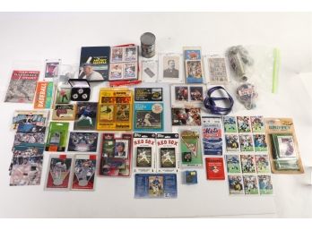 Hoge Poge Lot Of Assorted Sports Related Merchandise. Coins, Pins, Cards And Other Paper