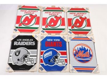 Lot Of 6 - Team Frame Logo Poster - Devils, Raiders, Giants And More.