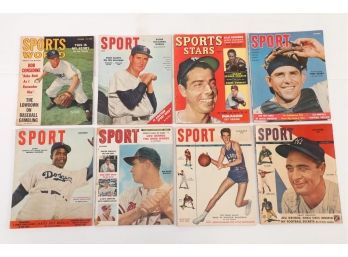 Lot Of 8 - Vintage 1950's Sport Sports Magazines With Famous Covers - Jackie Robinson, Yogi Berra