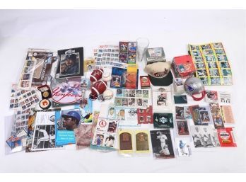 Hoge Poge Mystery Box Of Sports Memorabilia Lot #5 - Thurman Thomas Signed Football, Cards, Stickers And More.