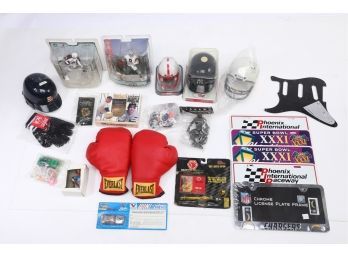 Large Box Of Assorted Sports Memorabilia - Yankees Helmets, Lots Of Items In Package