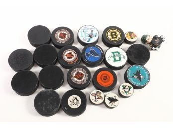 Lot Of 17 - Assorted Vintage Hockey Pucks - Appear To Be 1980's