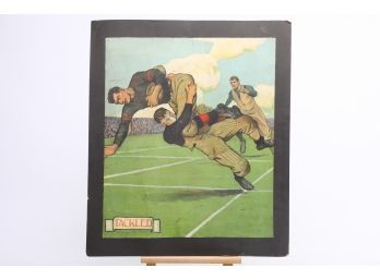 1940's Painted Football Print Titled 'tackle' Roughly 24x24 Dimensions