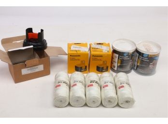 Box Lot Panasonic Batteries, Dustbubble Drill Bags, Honeywell Multi-Pro Charger, 5000 Feet Nylon Line