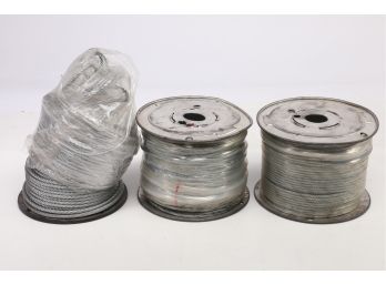 3 Spools Of Cable - (2) 3/16' 7x19 Each 500 Feet (1) Spool Is Broke No Markings But Would Guess 1/4'