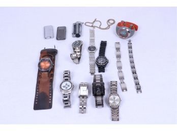 Group Of Man's Jewelry Cigarette Lighters And Wrist Watches