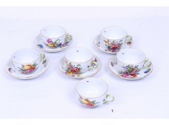 Group Of Herend Hand Painted Cups And Saucers