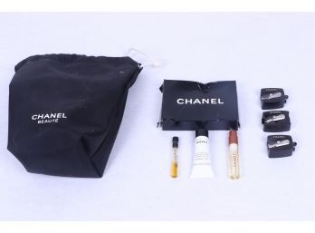 3 Authentic Chanel Black Pencil Sharpeners Including 3 Piece Set In Box And Small Black Bag