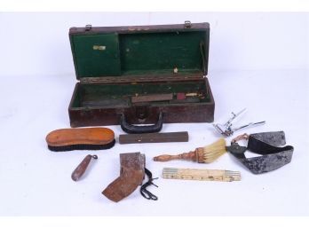 Antique Wooden Box With Contents