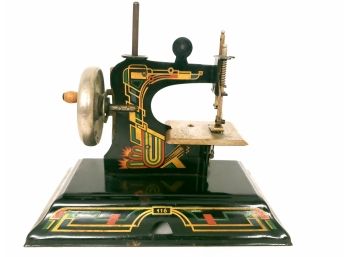 Antique Casige Hand Crank Sewing Machine Toy With Beautiful Art Deco Design
