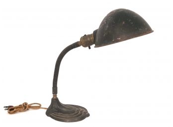 Vintage Deco Gooseneck Desk Lamp With Cast Iron Base