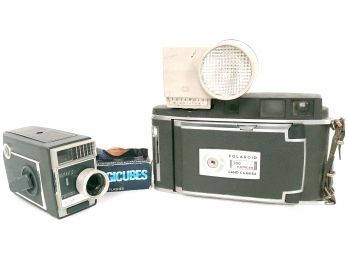 Polaroid 900 Land Camera And Kodak Automatic 8 Movie Camera.