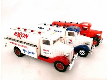 3 Marx Toys Gas Tanker Trucks, Mobil, Exxon, Phillips 66