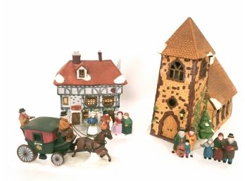 Tuttles Pub, Village Church With Carolers And Fezzwigs & Friends  Dept 56 Heritage Dickens Village Christmas