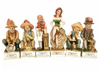 Group Of  6 Miniature Country Western Lionstone Whiskey Decanters