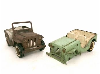 Pair Of Vintage Pressed Steel Tonka Jeeps
