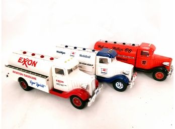 3 Marx Toys Gas Tanker Trucks, Mobil, Exxon, Phillips 66