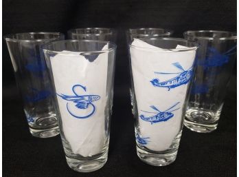 Group Of 6 Sikorsky Navy Helicopter Drinking Glasses