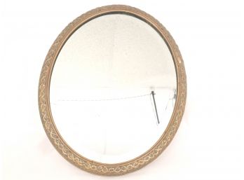 Antique Oval Gesso Frame Mirror With Beveled Glass