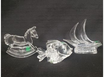 Kristalcolor Italian Crystal Figures, Rocking Horse, Fish And Sailboat Paperweights