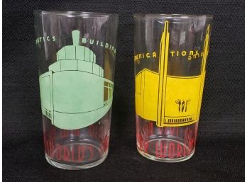Pair Of 1939 Worlds Fair Glasses, Cosmetics  And Communications Building