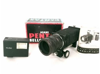 Rollei E15 Flash And Asahi Pentax Bellows For Camera